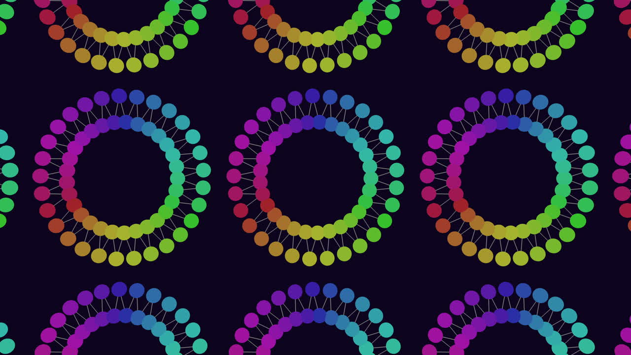 Colorful symmetry seamless circle pattern on black background