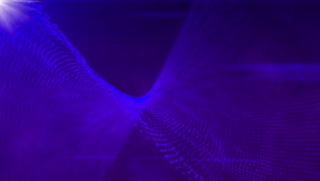 animación de fondo de movimiento abstracto con una onda de luz fractal púrpura fluida de partículas de luz azul brillante y destello de la lente. profundidad de campo poco profunda bokeh.