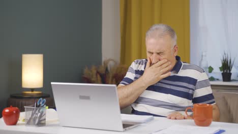 home office worker old man suffering from shortness of breath.