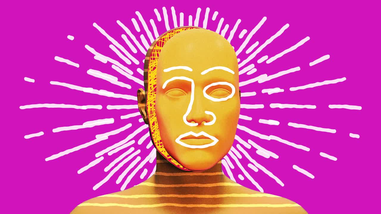 도들 드로우 모양으로 인체 추상 예술 개념, 창조적인 스 모션 스타일의 현실적인 3d 캐릭터 남자 또는 여자, 미니멀 그래픽 다채로운 사이키델릭 디자인, 만화 패션 루프 애니메이션.