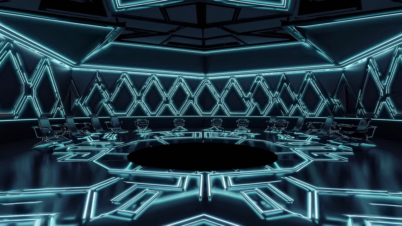 네온 조명이 있는 미래적인 회의실