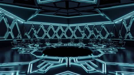 sala de conferencias futurista con iluminación de neón