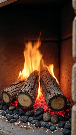 cozy outdoor fireplace with burning wood