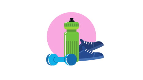 gym bottle and shoes with dumbbell