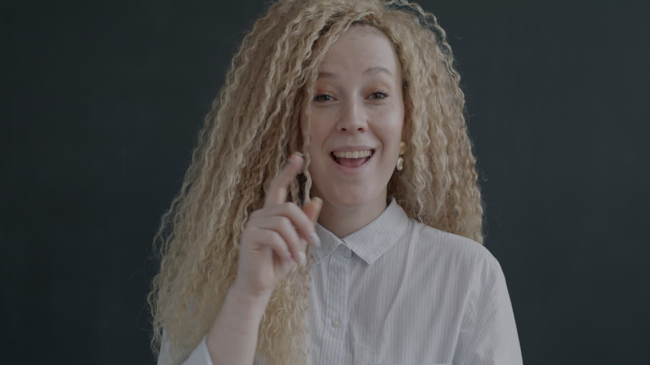 Woman with Curly Hair in Different Expressions