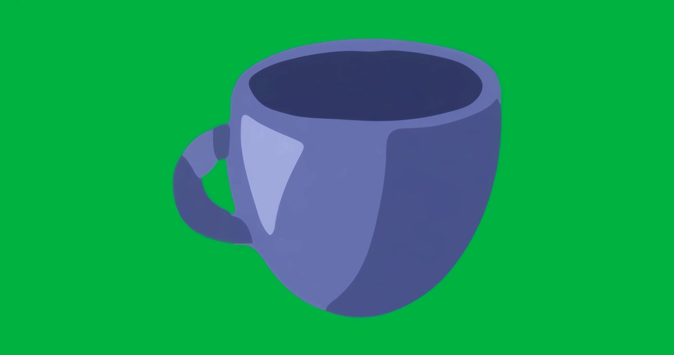 On playback purple ceramic mug spinning on transparent backdrop revealing rim for design demo