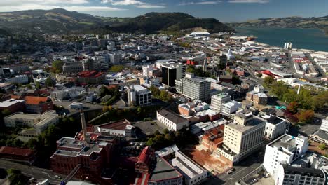 stunning aerial view of dunedin city urban area and seascape of new zealand