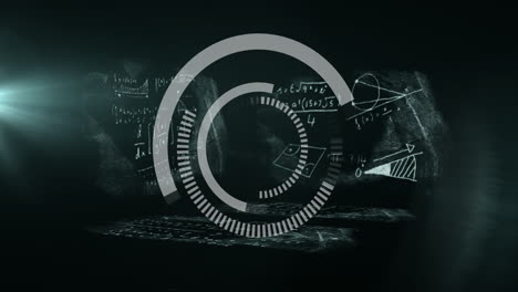 animation of rotating digital circles over geometric diagrams and equations in school