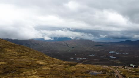 cinematic drone timelapse of misty scottish highland mountains