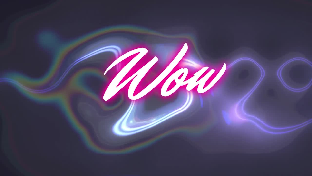 검은 바탕에 액체 위에 와우 텍스트의 애니메이션