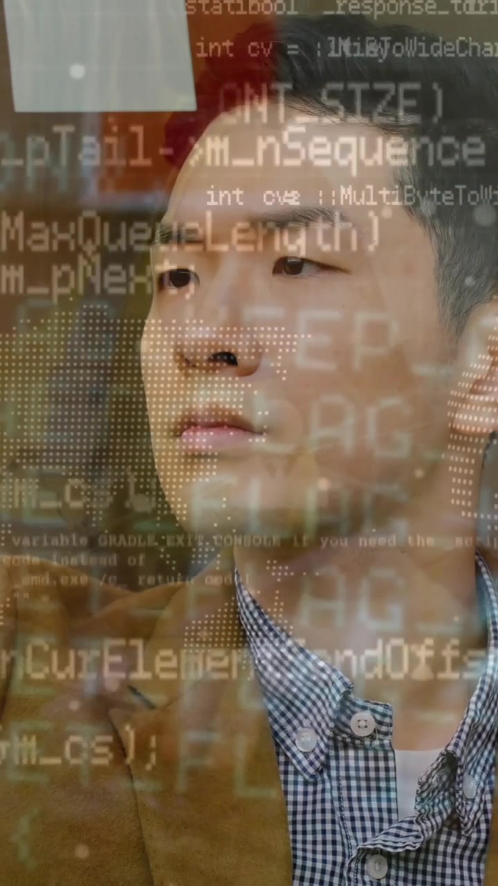 Animation of financial data processing over asian businessman working at office