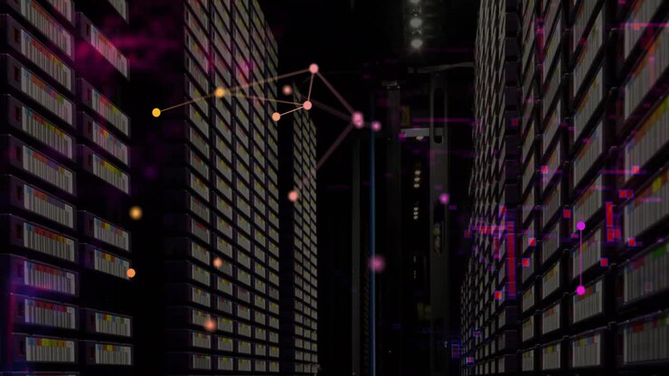 Animation of network of connections over server room