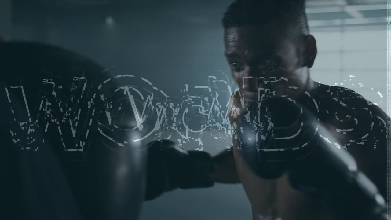 체육관에서 아프리카계 미국인 피트맨 복싱에 대한 데이터 처리 및 동기 부여 텍스트의 애니메이션