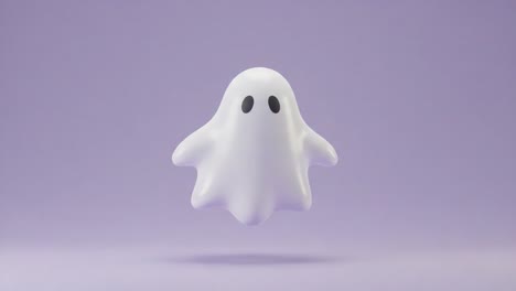 a playful floating ghost character against a soft purple background, capturing the essence of whimsy and fun with its adorable design and lighthearted appearance