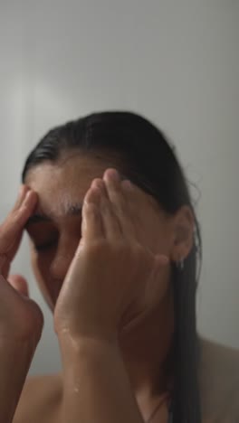woman washing her face in the shower