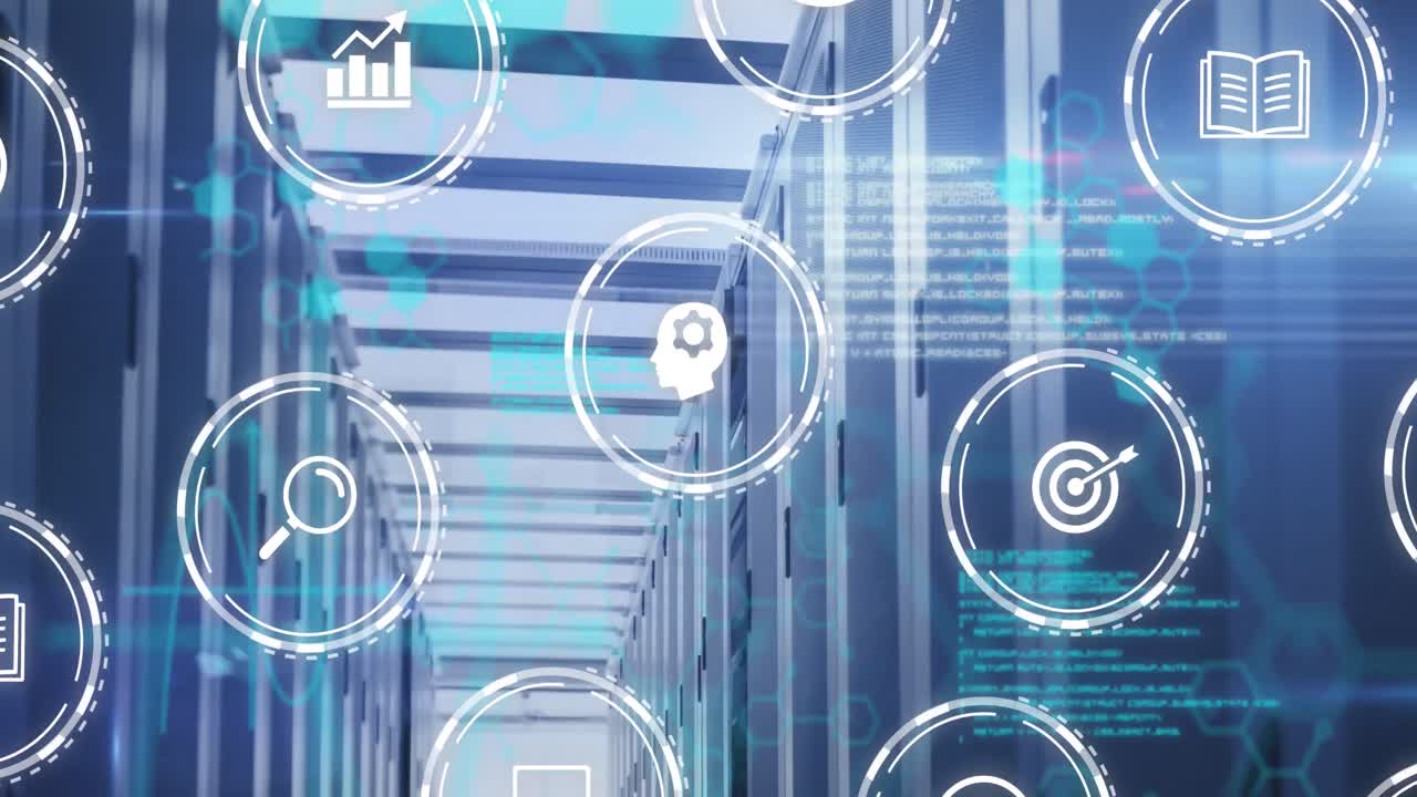 animación de iconos y procesamiento de datos con conexiones a través de un servidor informático