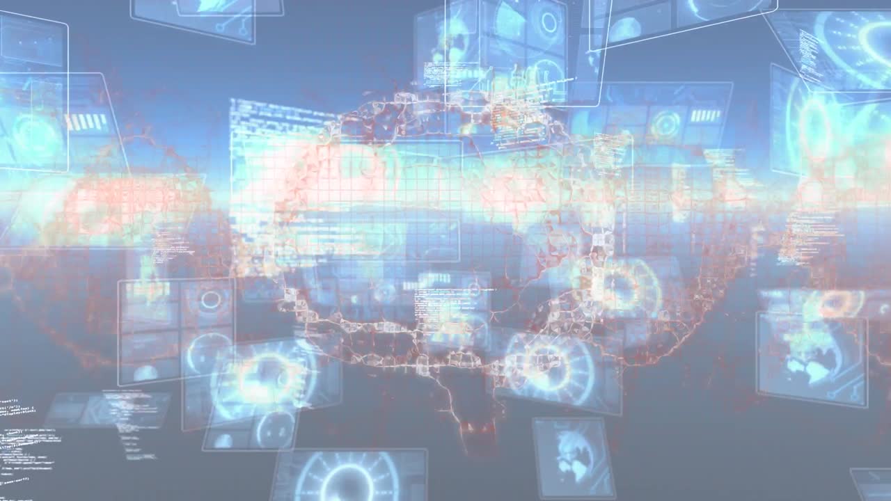 움직이는 스크린에서 데이터 처리를 통해 뇌와 dna 줄기의 애니메이션