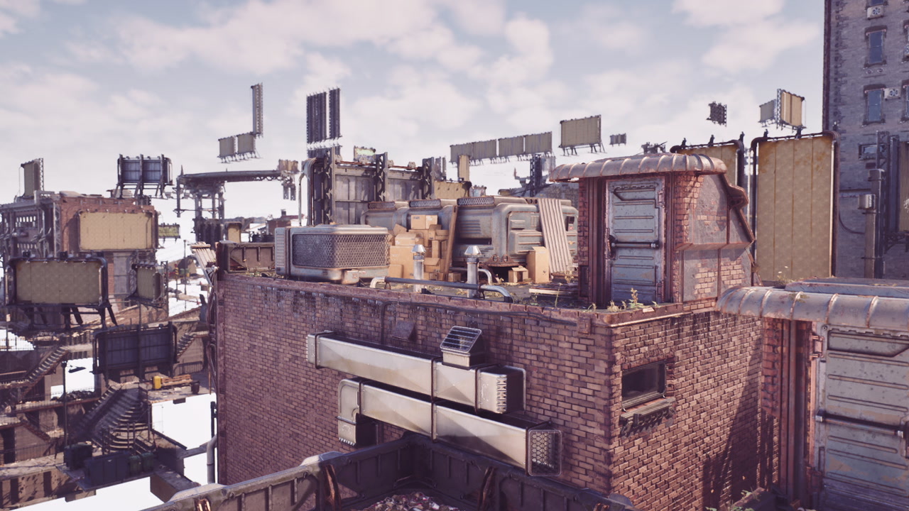 Intricate city rooftop collage showcasing textures and structural patterns