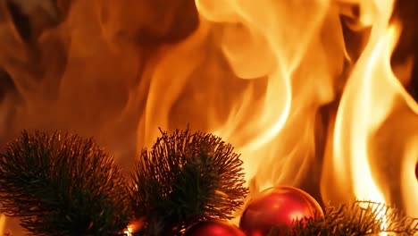 christmas ornaments burning in a fire