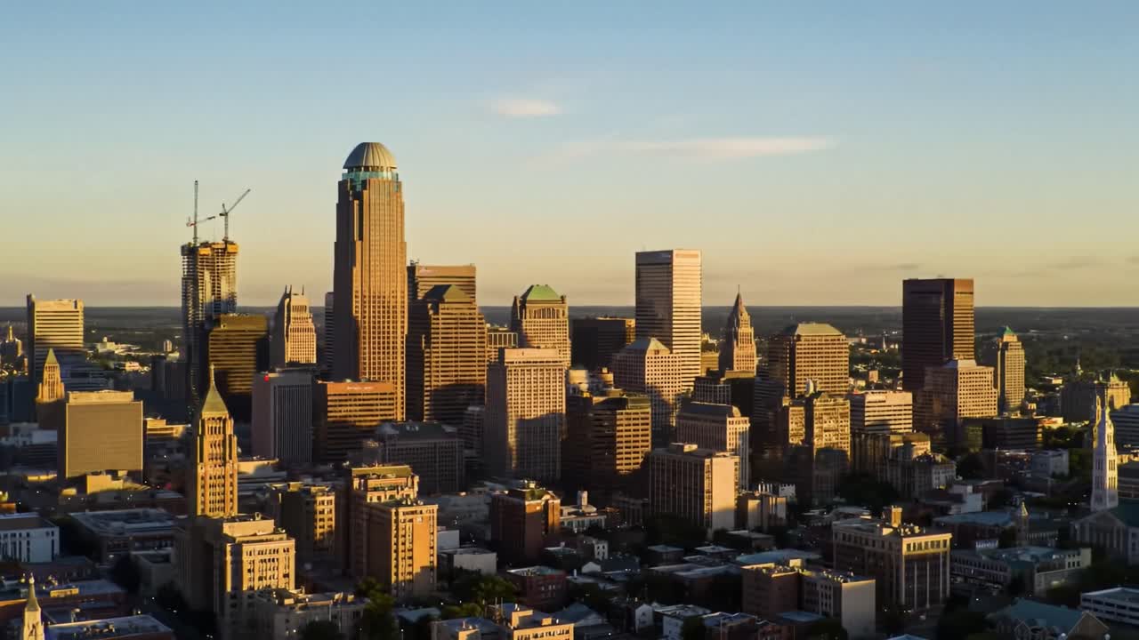 해가 뜨고 해가 지는 도시의 스카이라인