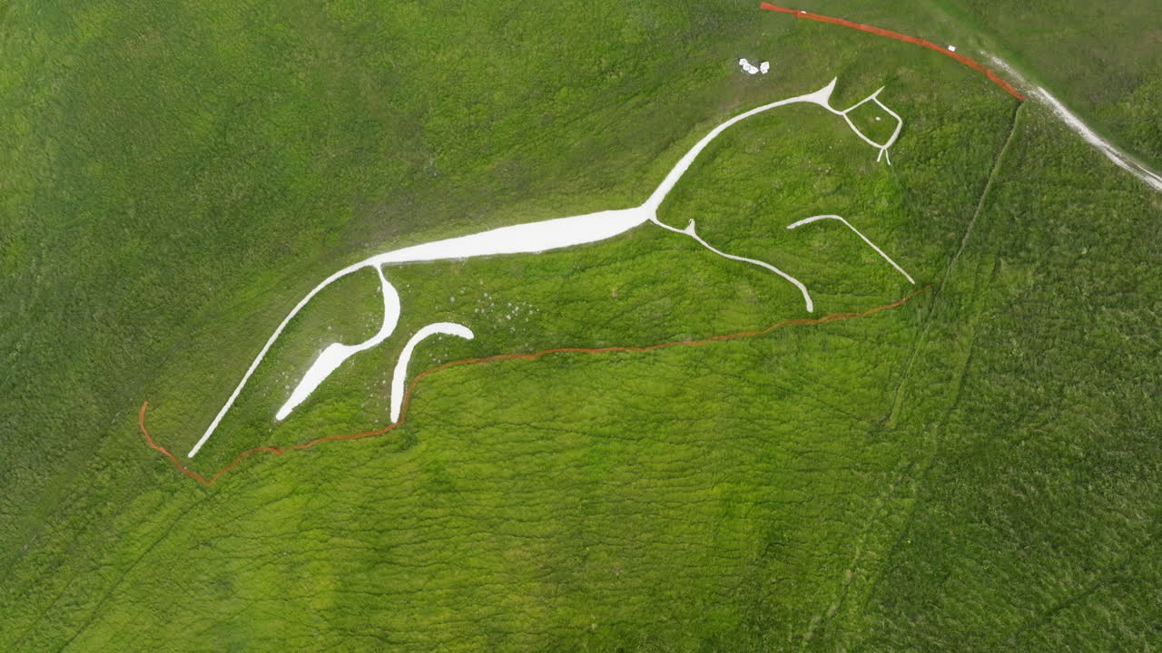 Aerial View Of Uffington White Horse Prehistoric Hill Figure In England, United Kingdom