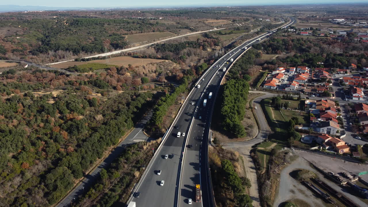 Highway and residential area aerial view