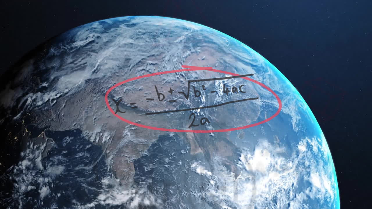 파란색 배경에 지구상에서 수학적 데이터 처리의 애니메이션