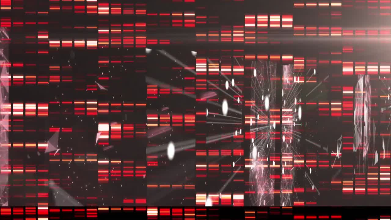 연결 네트워크 위에 떠다니는 반 ⁇ 이는 빨간 직사각형의 애니메이션