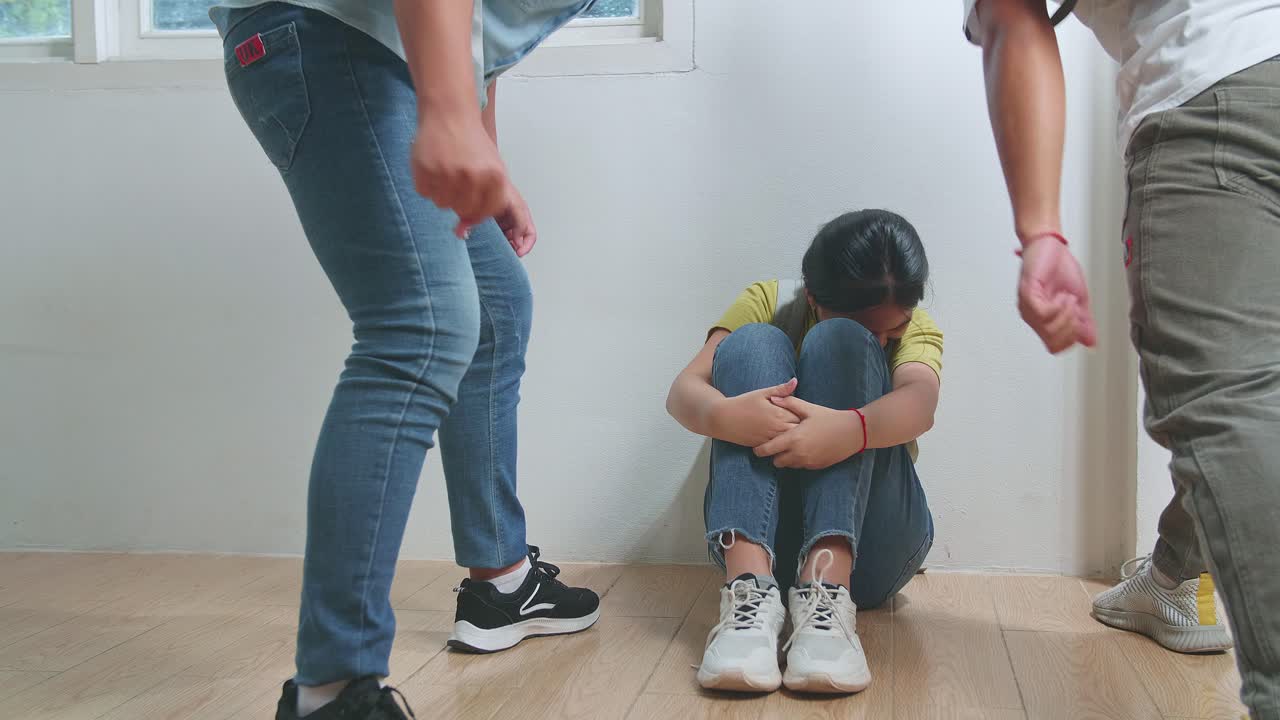 Young Asian Boys Attacking Caucasian Girl In Glasses, Bullying