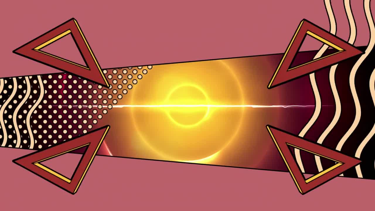 노란색 반 ⁇ 이는 원 위의 삼각형과 파도의 애니메이션