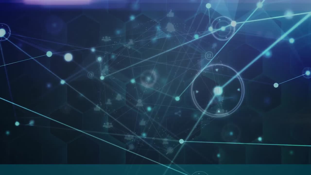 animación de la red de conexiones sobre hexágonos en fondo naval