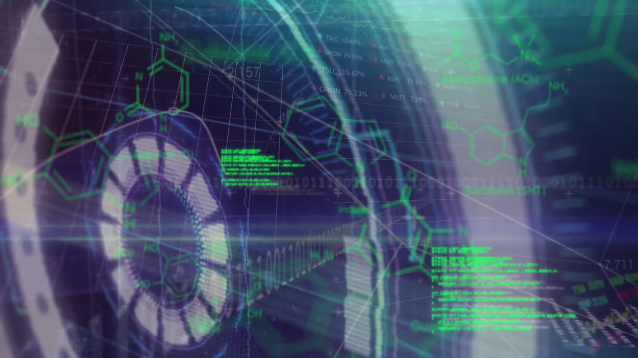 Animation of scope scanning and data processing on black background