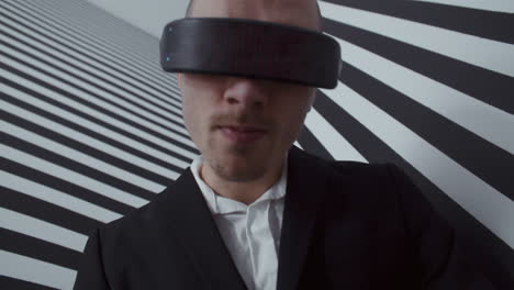 person wearing futuristic led glasses