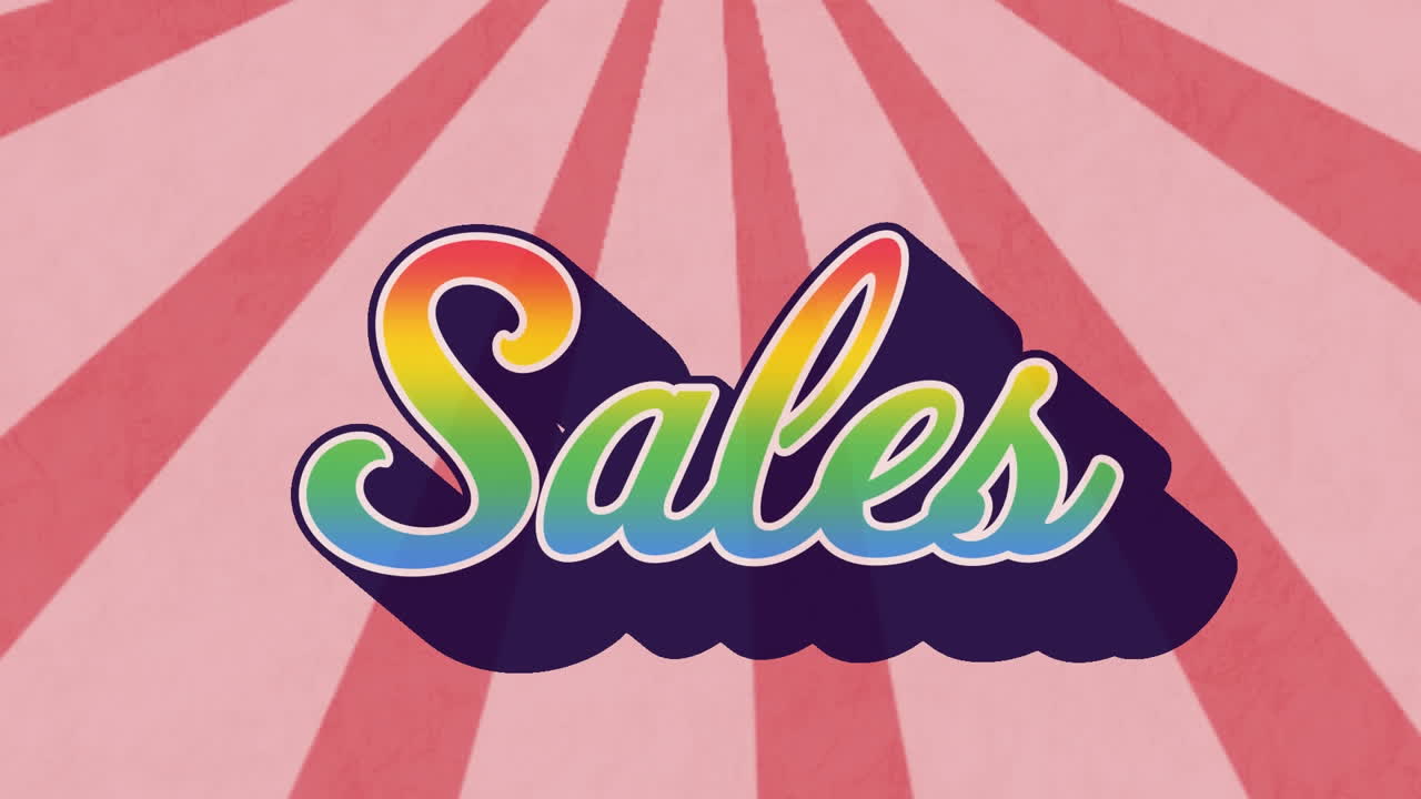 animación de un cartel de texto de ventas sobre rayos radiales en un patrón sin costuras sobre un fondo rosa