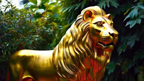 golden lion statue in a garden