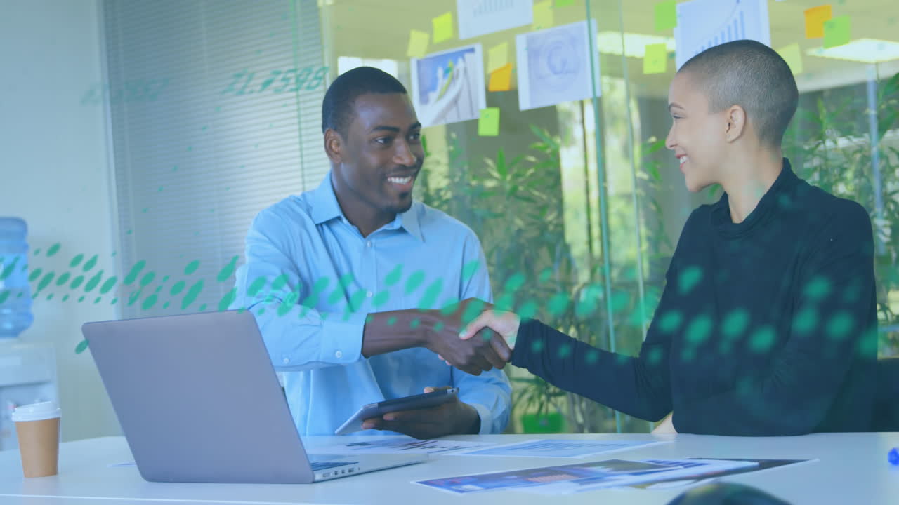 Animation of financial data processing over diverse business people