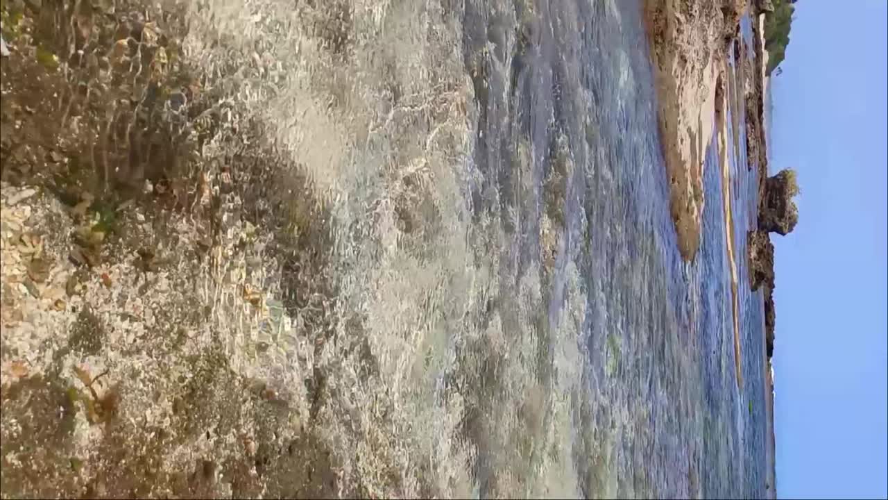 Clear water of Sea on Sayangheulang beach in Garut, West Java, Indonesia. vertical slow motion shot.