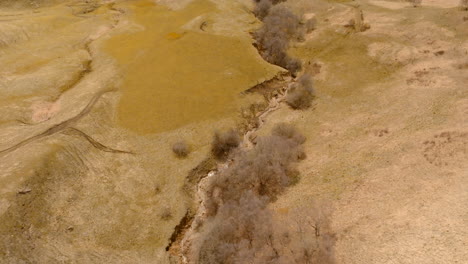 aerial view of a dry valley and hills