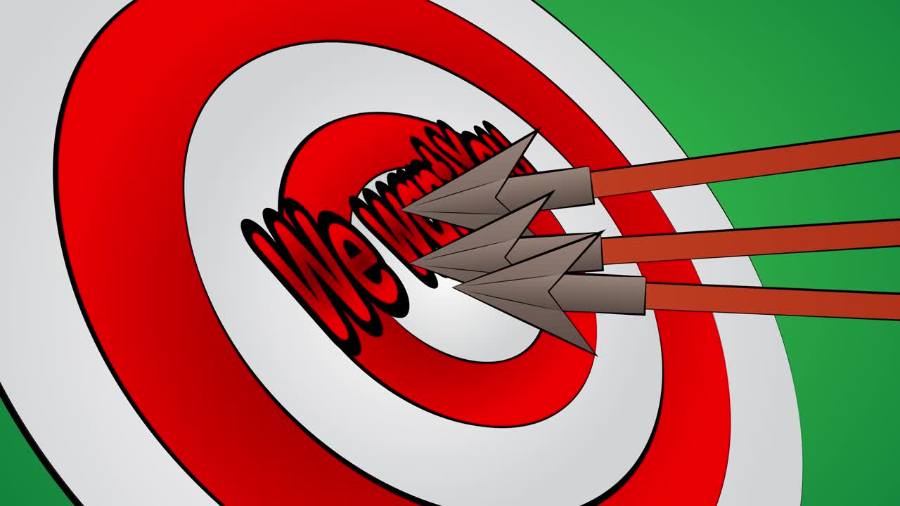 화살표가 황소의 눈을 았을 때 우리는 당신을 원합니다.