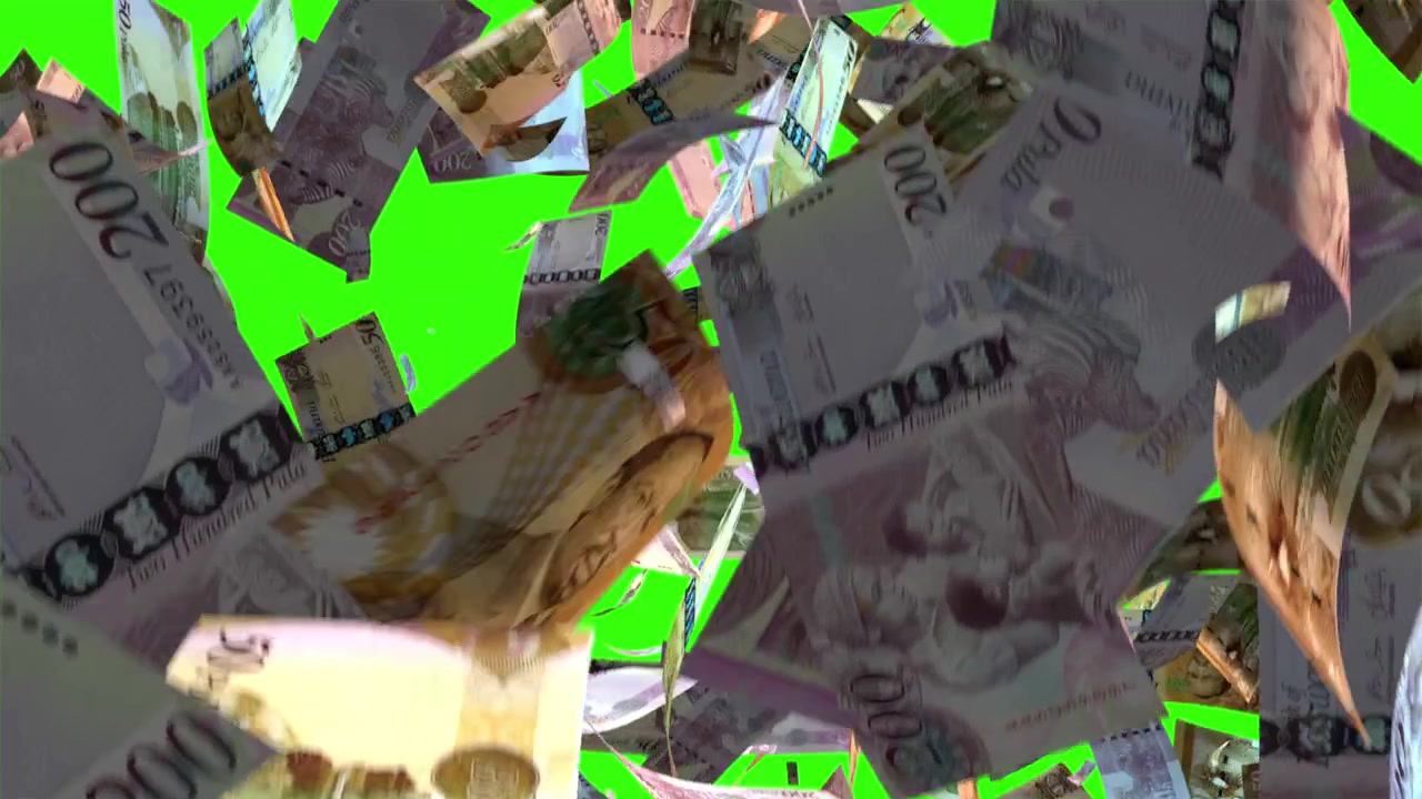 Falling Botswana Pula Banknotes on Green Screen
