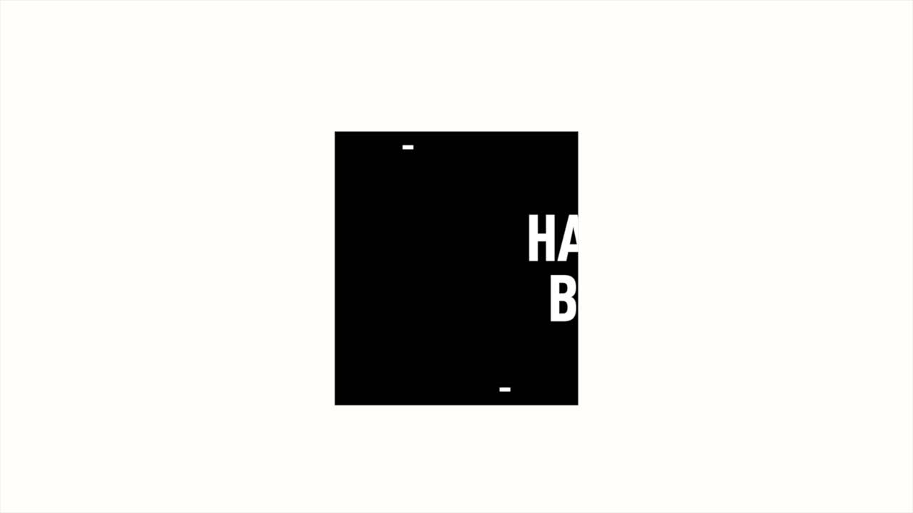 Happy Birthday with black square on white gradient