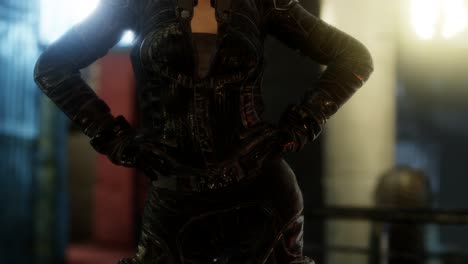 mujer joven de estilo cyberpunk futurista con luces de neón bokeh