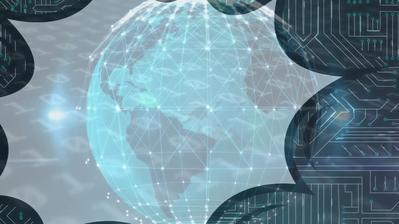 데이터 처리 및 글로브 오버 모양과 컴퓨터 회로판의 애니메이션