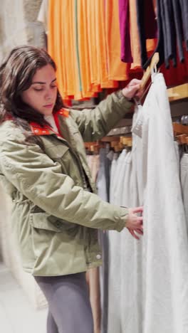 young woman choosing clothes in a retail store
