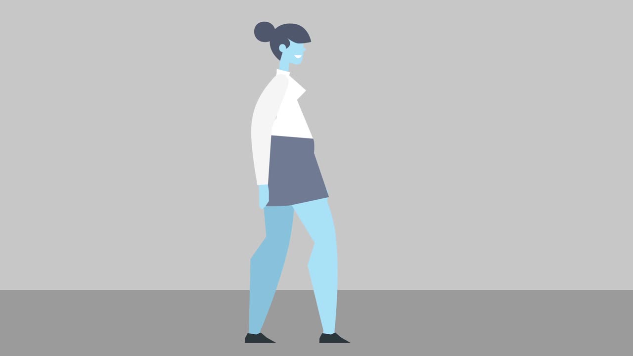 Cartoon Woman Character Design Flat Style Walking Cycle Isolated 2d Animation