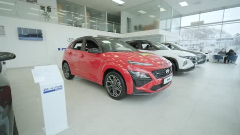 hyundai car dealership. an overview of the new prestigious cars in the showroom. сars for sale in official dealer of hyundai