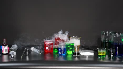 vibrant liquids reacting in a science lab