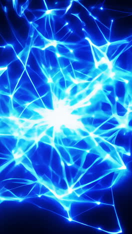 electric blue abstract network on black background. an intricate network of electric blue lines radiates from a bright center against a dark backdrop. vertical video