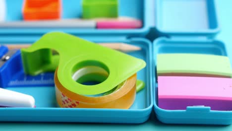 colorful school supplies in a pencil case