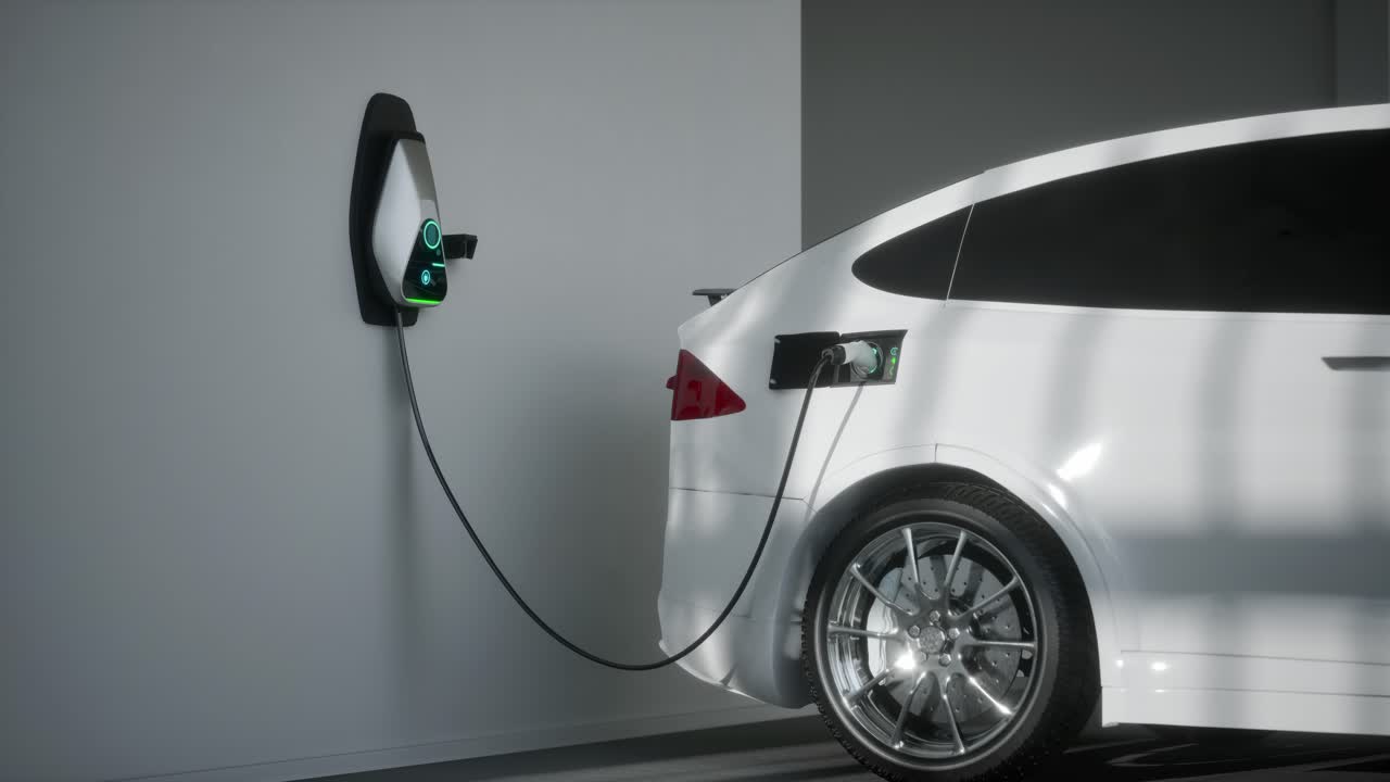 Charging Electric Car Suv In Garage 3D Animation